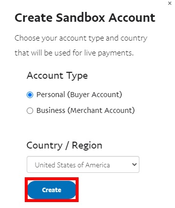 Create sandbox Account