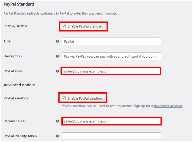 PayPal Standard settings