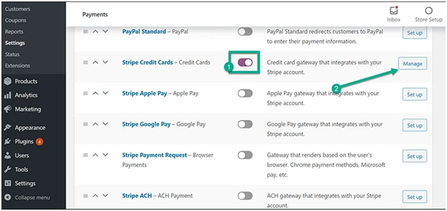 Stripe and credit card settings